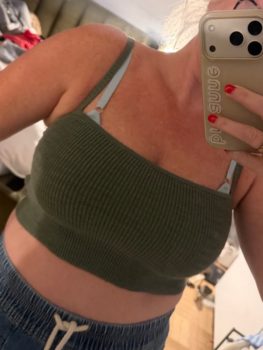 Madewell Olive Ribbed Crop Cami Top